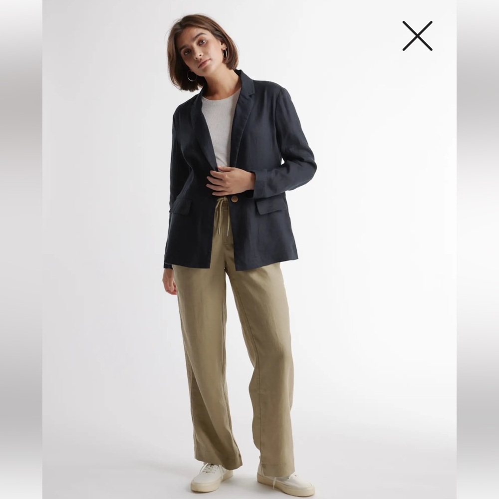 Quince Black Linen Blend Single-Button Blazer